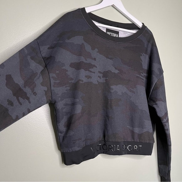 NWT Victoria’s Secret Women’s Camo Crop Crew Neck‎ Sweatshirt Blue Black XL - Picture 5 of 13